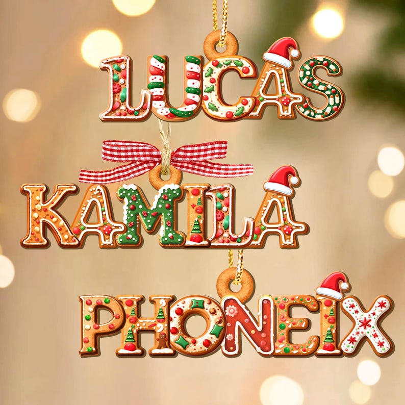 Custom Name Gingerbread Letter Ornament, Stocking Tags for Kids, Baby First Christmas Keepsake