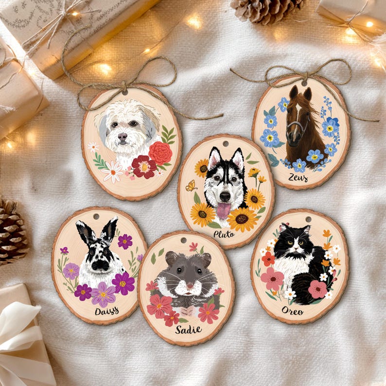 Custom Pet Portrait From Photo Ornament, Pet Christmas Ornament, Pet Memorial Gift, Dog Lover Gift, Dog Mom Gift, Christmas Tree Decor