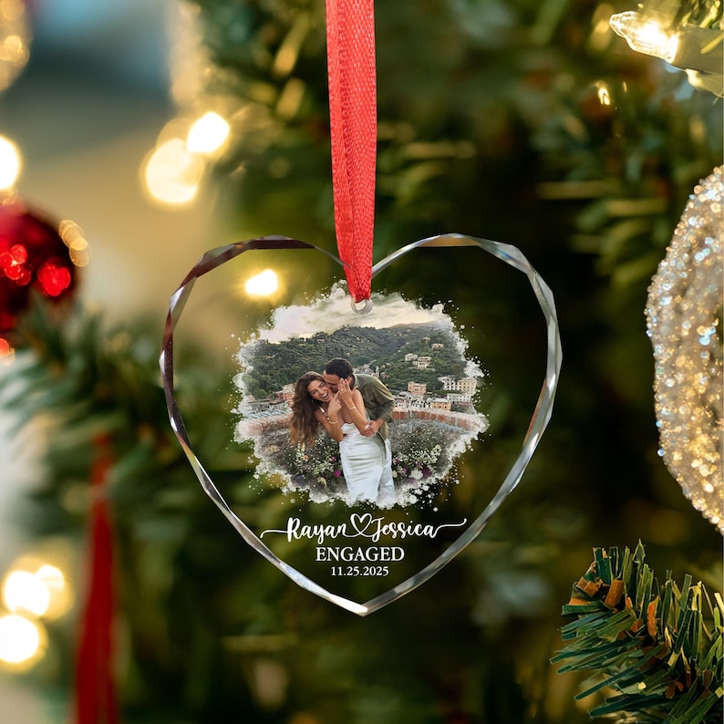 Personalized Couple Glass Ornament, Engagement Gift, Wedding Keepsake For Newlyweds, Romantic Whimsical Decoration, Anniversary Gift