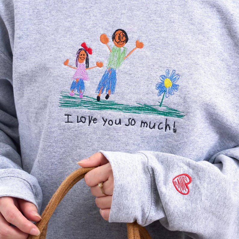 Custom Kids Photo Drawing Sweatshirt - Photo Embroidered Sweatshirt - Kids Art Sweatshirt - Drawing on Sweatshirt, Unique Gift for Mom, Dad il_794xN.7370364041_ew10.jpg