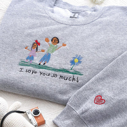 Custom Kids Photo Drawing Sweatshirt - Photo Embroidered Sweatshirt - Kids Art Sweatshirt - Drawing on Sweatshirt, Unique Gift for Mom, Dad il_794xN.7370364051_n9g5.jpg