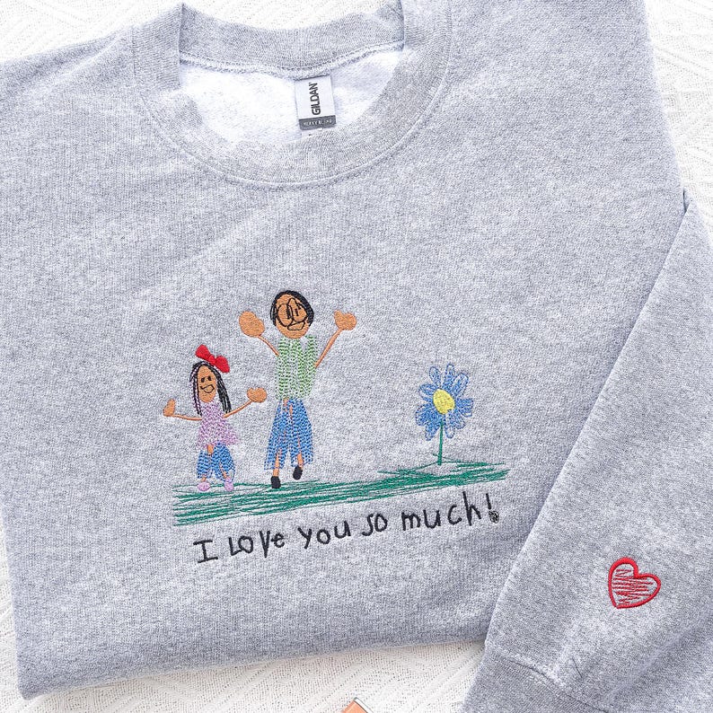 Custom Kids Photo Drawing Sweatshirt - Photo Embroidered Sweatshirt - Kids Art Sweatshirt - Drawing on Sweatshirt, Unique Gift for Mom, Dad il_794xN.7370364053_pg8m.jpg