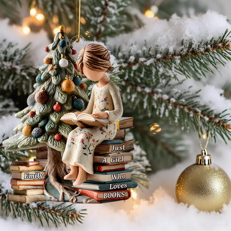 Just a Girl Who Loves Books Ornament, Personalized Reading Girl Ornament, Book Lover Christmas Gift 2025, 2D FLAT Acrylic Ornament