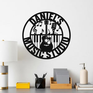 Custom Music Studio Metal Sign, Guitar, Piano, Mic Wall Art, Recording Studio, Music Room Decor, Gift for Musician Singer Producer