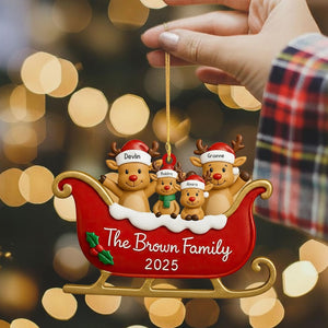 Custom Reindeer Family Christmas 2D Flat Ornament, 2025 Xmas Decor for Families, Personalized Keepsake Gift with Name, Unique Christmas Tree