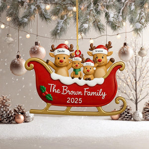 Custom Reindeer Family Christmas 2D Flat Ornament, 2025 Xmas Decor for Families, Personalized Keepsake Gift with Name, Unique Christmas Tree