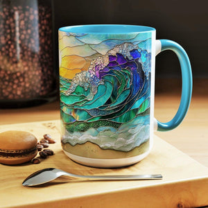 Ocean Wave Ceramic Mug Stained Glass Coastal Sunrise Art Beach Kitchen Coffee Drinkware