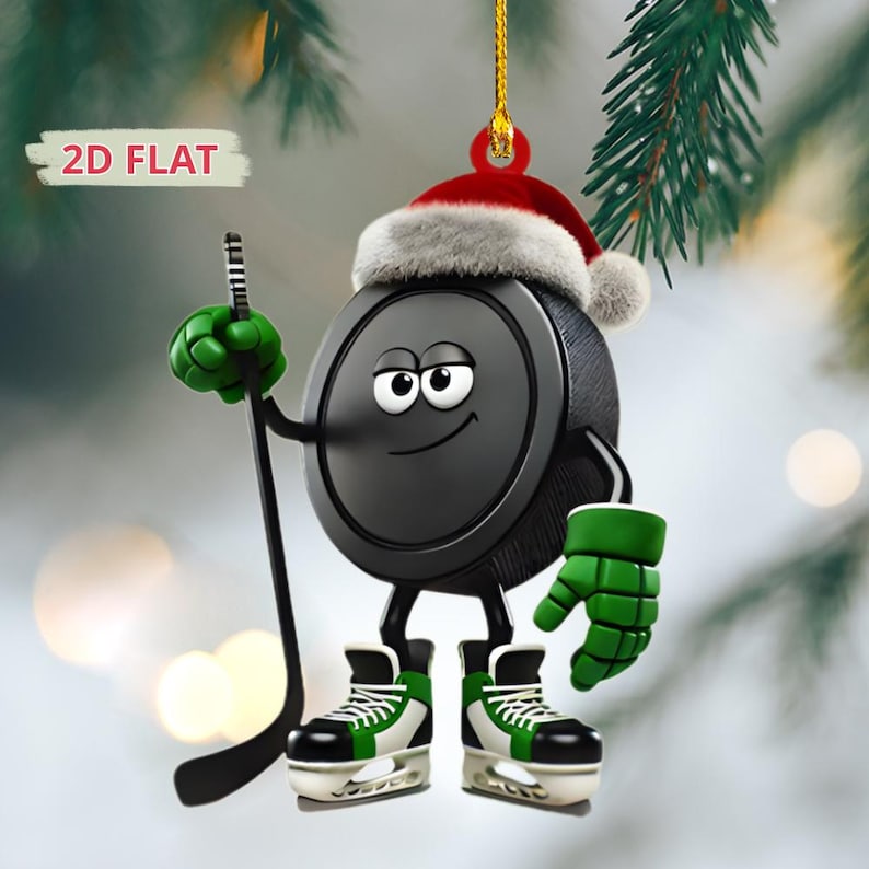Personalized Hockey Ornament, Hockey Puck 2D Flat Acrylic Ornament, Hockey Ornament For Boys, Hockey Players Ornament, Ice Hockey Gifts