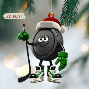Personalized Hockey Ornament, Hockey Puck 2D Flat Acrylic Ornament, Hockey Ornament For Boys, Hockey Players Ornament, Ice Hockey Gifts