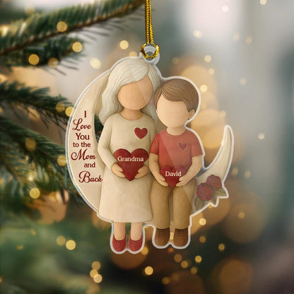 Personalized Grandma Grandchild Ornament, Custom I Love You to the Moon and Back Ornament, Family Christmas Gift, Grandparent Keepsake