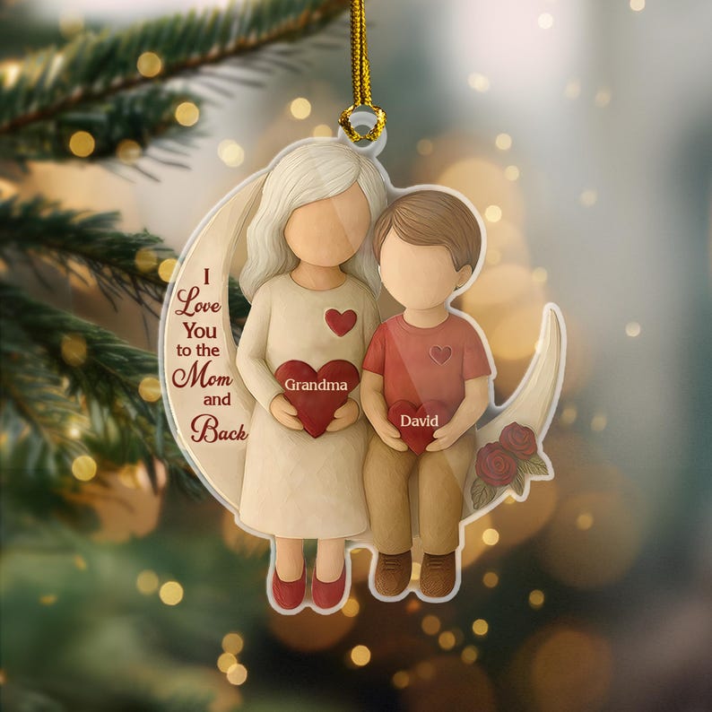 Personalized Grandma Grandchild Ornament, Custom I Love You to the Moon and Back Ornament, Family Christmas Gift, Grandparent Keepsake