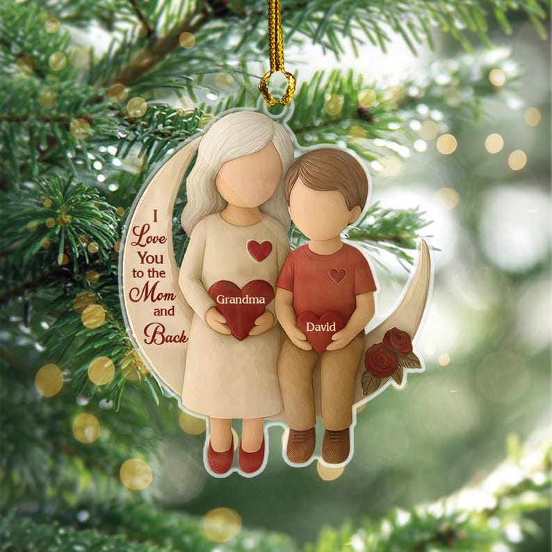 Personalized Grandma Grandchild Ornament, Custom I Love You to the Moon and Back Ornament, Family Christmas Gift, Grandparent Keepsake