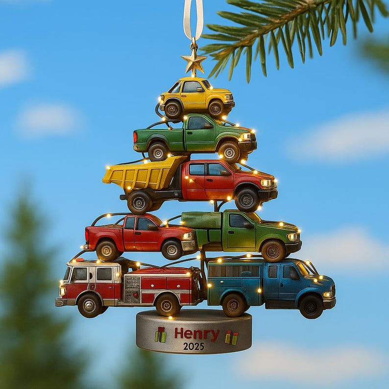 Personalized Car Christmas Ornament 2025 | 2D Flat Ornament Custom Truck Tree Acrylic Ornament | Car Lover Holiday Gift
