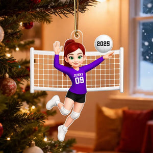 Volleyball Girl In Spike Action 3D Effect, Personalized Acrylic Ornament