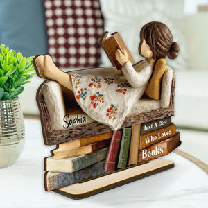 Woman Book Lover Reading Book On Sofa 3D Effect - Personalized Wooden Plaque - Christmas Gift For Book Lover, Bookworm