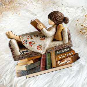 Woman Book Lover Reading Book On Sofa 3D Effect - Personalized Wooden Plaque - Christmas Gift For Book Lover, Bookworm