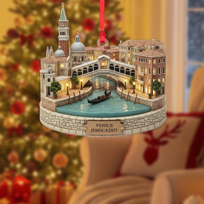 Personalized Venice City Ornament: Rialto Bridge Italy Travel Decor