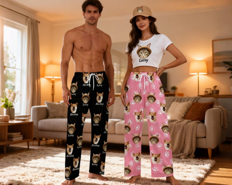 Custom Pajama Pants with Photo, Funny Face Pajama Pants,Custom Dog Photo Pajama Pants, Christmas Pajamas pants,Christmas Gifts