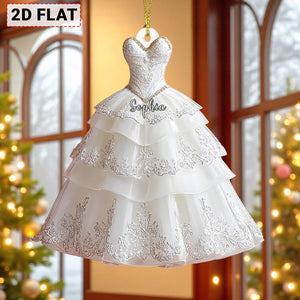 Wedding Dress 2D Flat Ornament, Personalized Bride Keepsake, Elegant Lace Gown Christmas Ornament Gift for Her, Bride Wedding Dress Xmas
