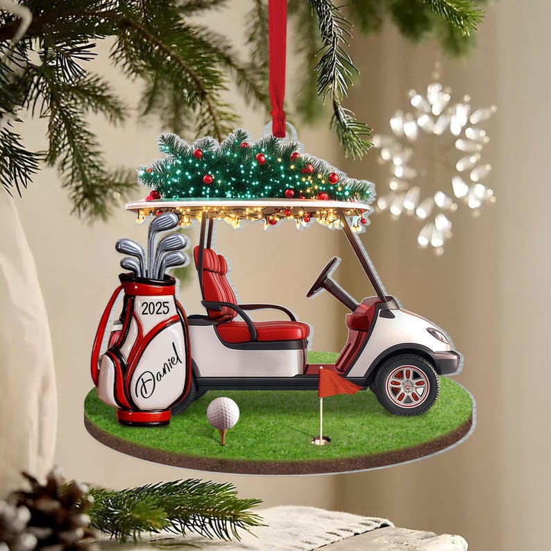Custom Golf Christmas Ornament,Golf Backpack Ornament,Golf Club Keepsake,Golf Lover Gift for Golf Dad, Gift For Pro Golfer, Golf Player Gift