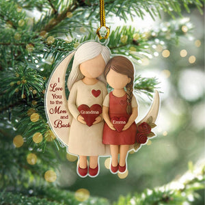 Personalized Grandma Grandchild Ornament, Custom I Love You to the Moon and Back Ornament, Family Christmas Gift, Grandparent Keepsake