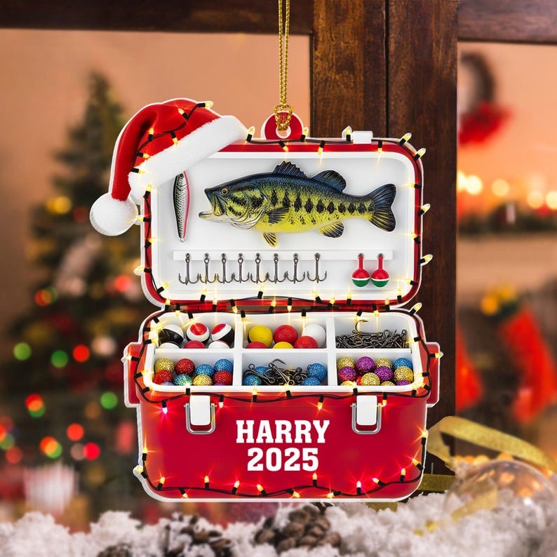 decorated tackle box Fishing Ornament - Personalized Custom Shaped Acrylic Ornam Perfect for fans of fishing Hand-painted tackle box DIY gift