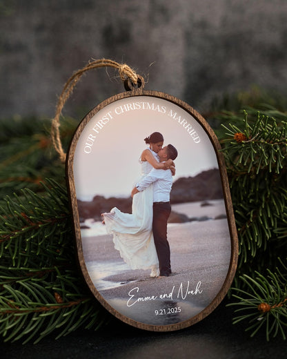 First Christmas Married Ornament With Photo - Personalized Christmas Keepsake - Wedding Christmas Gift 2025