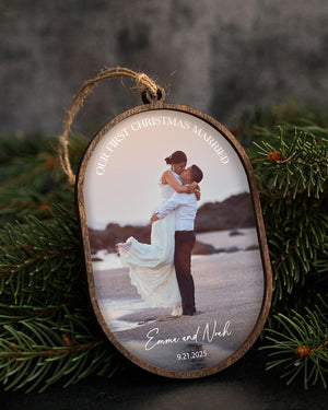 First Christmas Married Ornament With Photo - Personalized Christmas Keepsake - Wedding Christmas Gift 2025