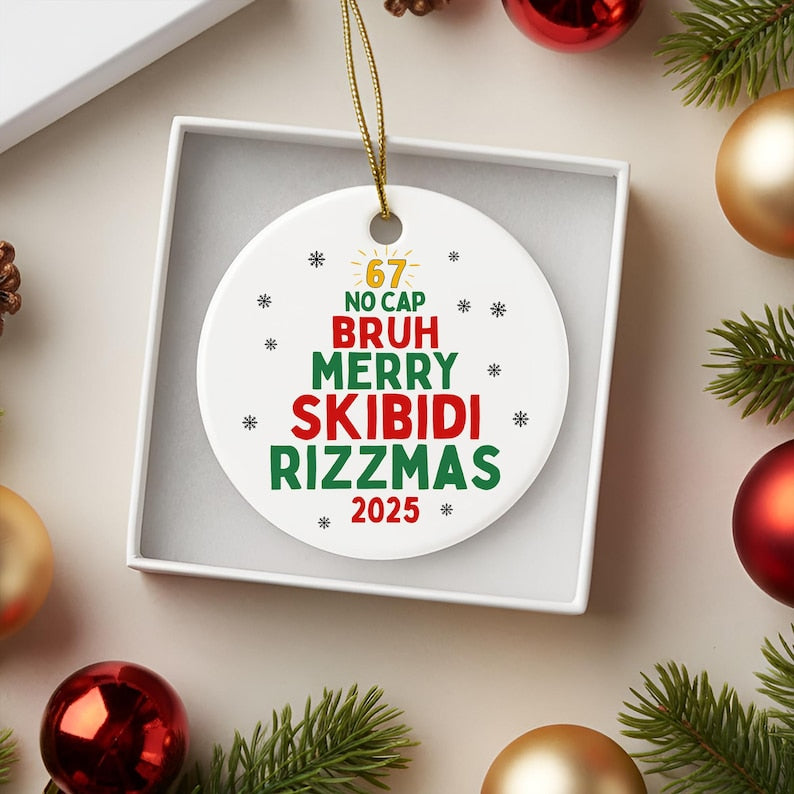 Gen Z Teen Slang Christmas Ornament, Skibidi Ohio Rizz Sigma Toilet Ornament, Six Seven 67 2025 Brainrot Meme, Gen Z Teenager Tween Ornament