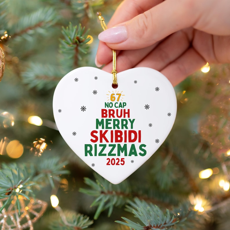 Gen Z Teen Slang Christmas Ornament, Skibidi Ohio Rizz Sigma Toilet Ornament, Six Seven 67 2025 Brainrot Meme, Gen Z Teenager Tween Ornament