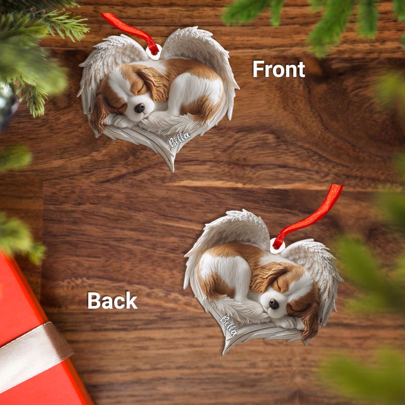 Personalized Cavalier King Charles Dog Angel Acrylic Ornament Flat 2D Cutout Holiday Tree Decor Gift for Dog Lover,Pet Memorial Keepsake