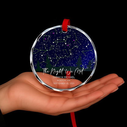 The Night We Met Personalized Star Map Glass Ornament, Custom Night Sky Gift for Couples, Wedding Anniversary Keepsake