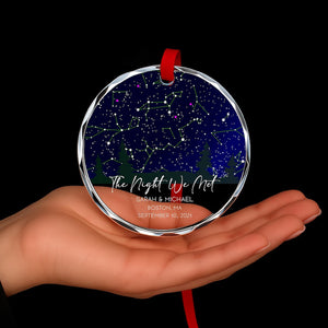 The Night We Met Personalized Star Map Glass Ornament, Custom Night Sky Gift for Couples, Wedding Anniversary Keepsake