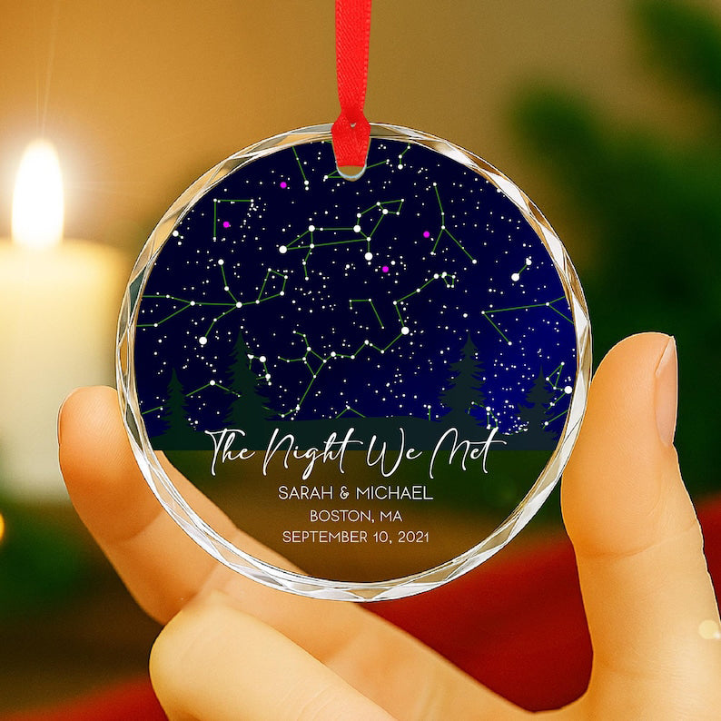 The Night We Met Personalized Star Map Glass Ornament, Custom Night Sky Gift for Couples, Wedding Anniversary Keepsake