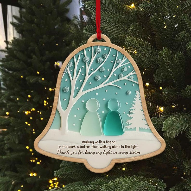 Custom Best Friend Wood Ornament for Christmas Tree | Personalized Names on Wooden Bell-Shaped Ornament with Quote | Thoughtful BFF Gift