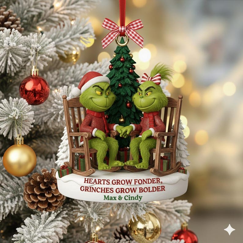 Personalized Grinch Couple Christmas Ornament 2025, Green Monster Couple, Custom Name Couple Gift, Funny Holiday Decor, Anniversary Keepsake