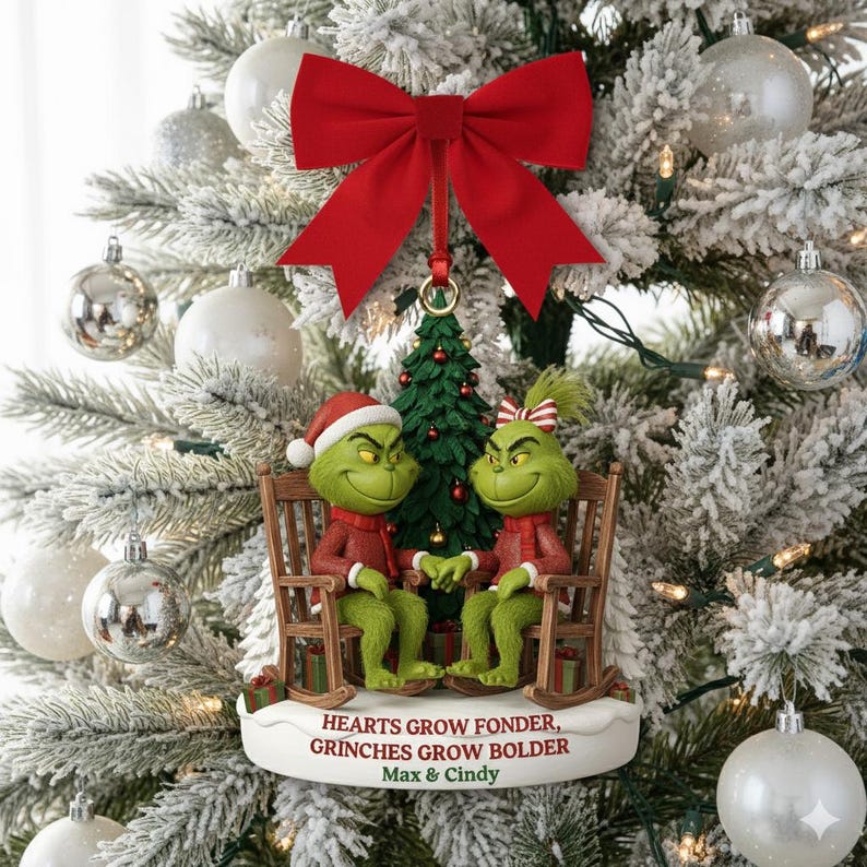 Personalized Grinch Couple Christmas Ornament 2025, Green Monster Couple, Custom Name Couple Gift, Funny Holiday Decor, Anniversary Keepsake
