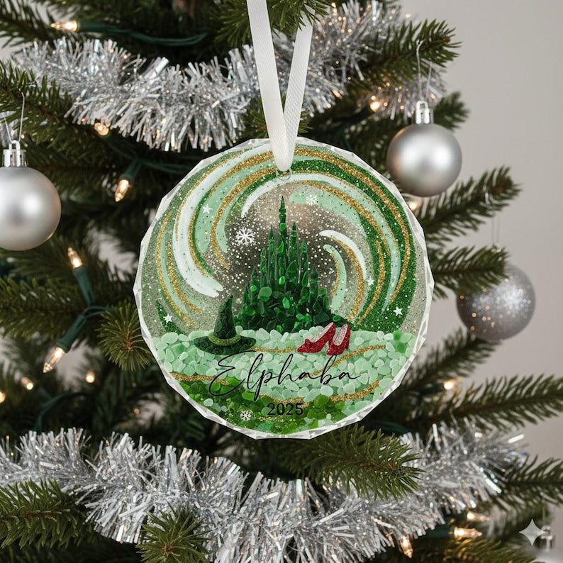Personalized Elphaba Glass Ornament, Wicked Christmas Ornament, Emerald City Ornament, Oz Fan Keepsake, Broadway Fan Gift, Classic Film Gift