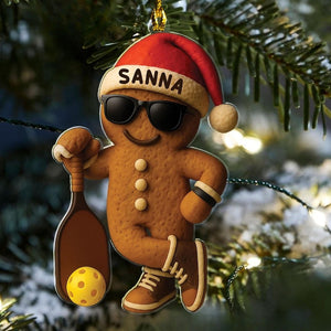 Personalized Pickleball Gingerbread Christmas Acrylic 2D Flat Ornament, Pickleball Lover Decor