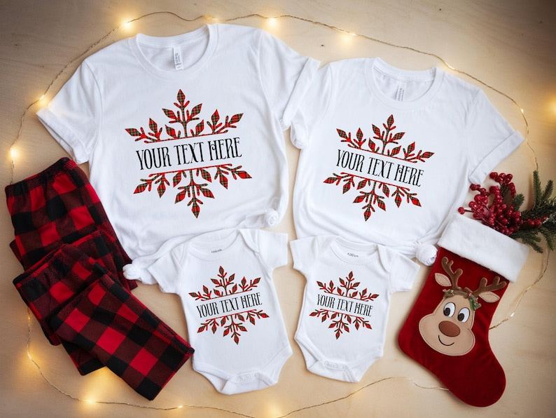 Custom Christmas Shirt Plaid Snowflake Family Name Tee Personalized Holiday Group Shirts Matching Cousin Crew Christmas Party Gift