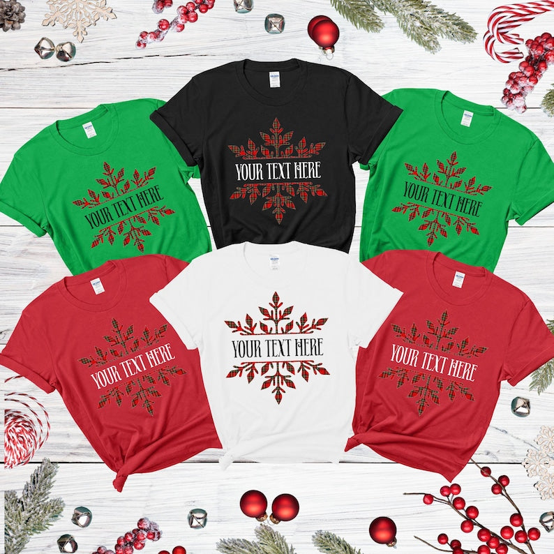 Custom Christmas Shirt Plaid Snowflake Family Name Tee Personalized Holiday Group Shirts Matching Cousin Crew Christmas Party Gift