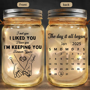 Personalized Couple Light Jar, Custom Date Keepsake Gift, I Met You I Liked You Lamp,Anniversary Decor,Romantic Valentines Day Gifts
