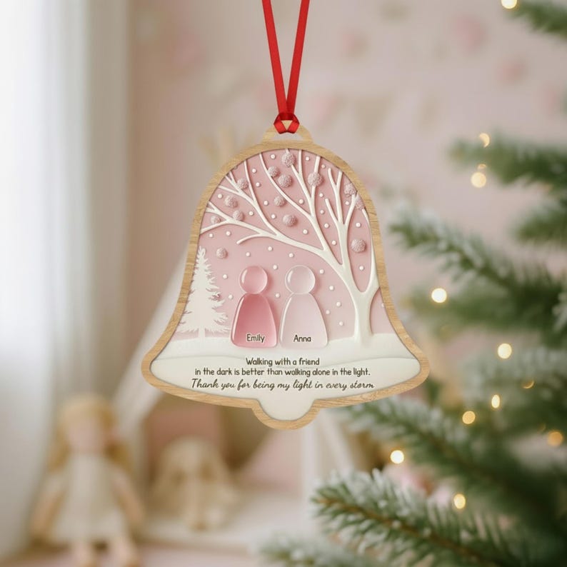 Personalized Friendship Christmas Ornament: Custom Quote Wooden Ornament