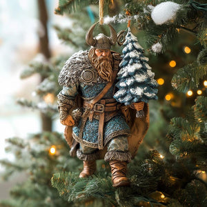 Viking Warrior Christmas Ornament, 2D Flat Tree Decoration, Nordic Yule Gift For Him Chrismas Gift for Dad