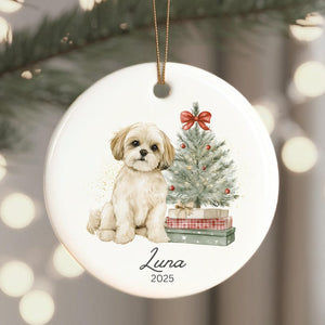 Personalized Shih Tzu Christmas Ornament: Shih Tzu Christmas Keepsake, Custom Name Watercolor Xmas 2025