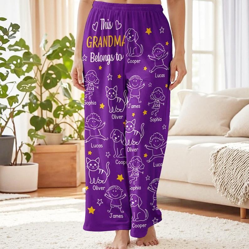 Personalized Grandpa Belongs To Pajama Pants, Custom Christmas Gift