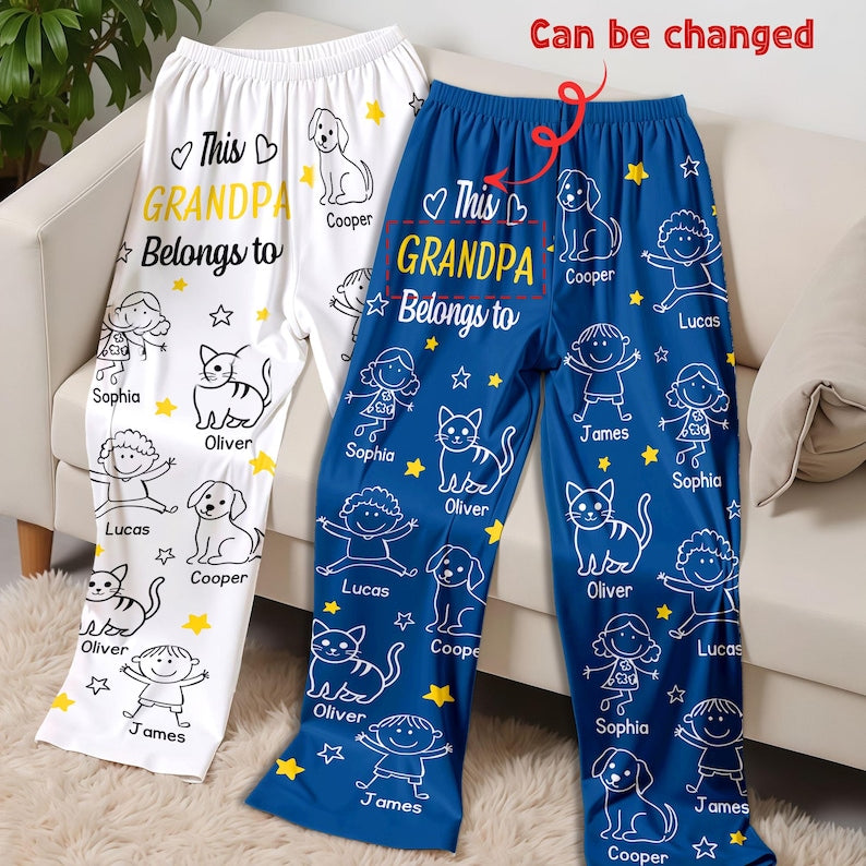 Personalized Grandpa Belongs To Pajama Pants, Custom Christmas Gift