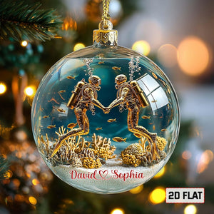 Custom 2D FLAT Scuba Diving Couples Ornament, Christmas Gift for Wife Husband, Christmas Tree Decor, Scuba Diver Ornament, Scuba Diver Gifts