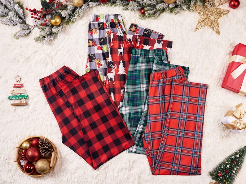 Family Christmas Pants,Xmas Pajama Pants,Matching Christmas Pj Pants,Multi Color Plaid Pants,Holiday Pants for Kids Adult,Christmas Gift