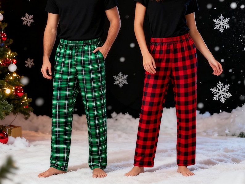Family Christmas Pants,Xmas Pajama Pants,Matching Christmas Pj Pants,Multi Color Plaid Pants,Holiday Pants for Kids Adult,Christmas Gift